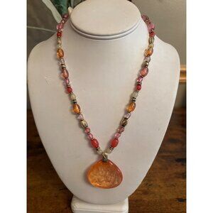 Boho Chic Resin Pendant Necklace Orange Drop Bead Gold Spacer Festival Jewelry